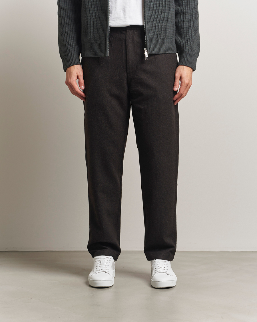 Uomini | Pantaloni | Samsøe Samsøe | Bertil Flannel Drawstring Trousers Black Coffee Melange