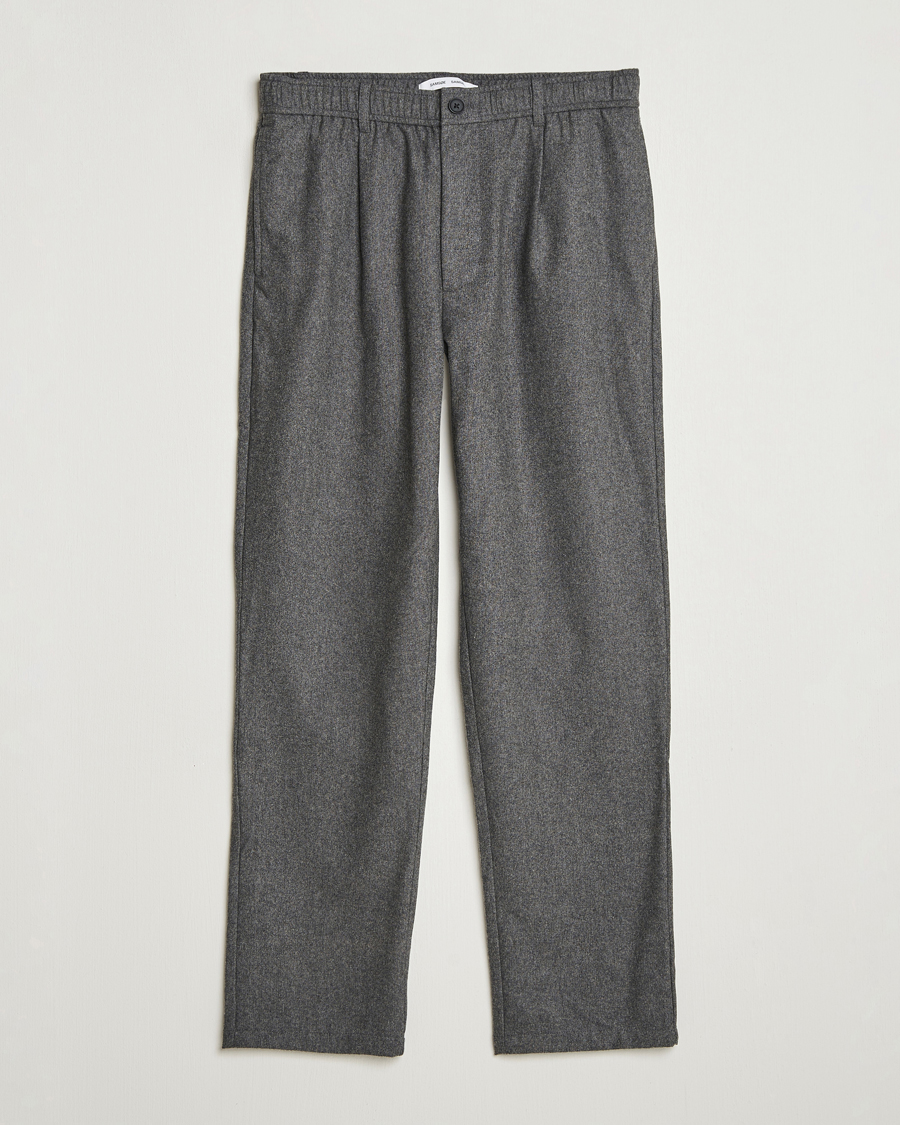 Uomini | Pantaloni | Samsøe Samsøe | Bertil Flannel Drawstring Trousers Dark Grey Melange