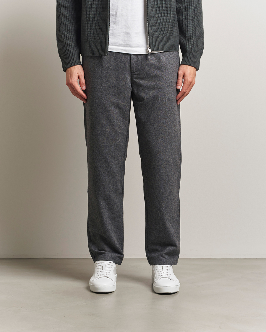 Uomini | Pantaloni | Samsøe Samsøe | Bertil Flannel Drawstring Trousers Dark Grey Melange