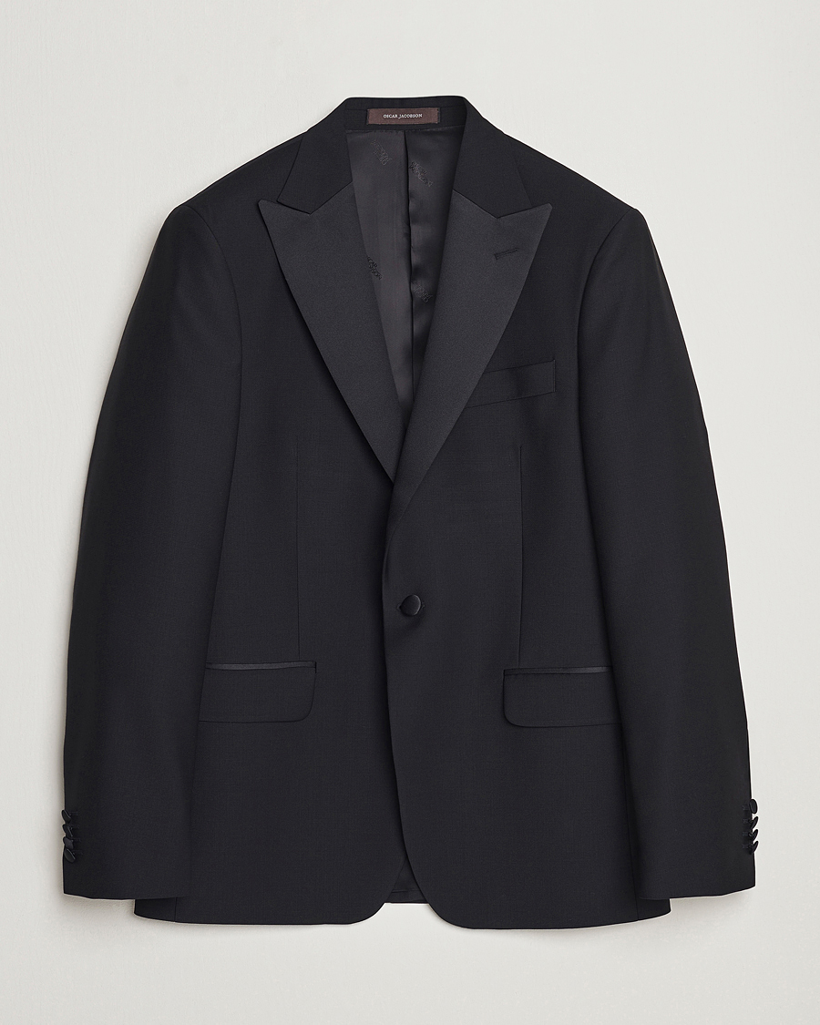 Uomini | Blazers | Oscar Jacobson | Frampton Wool Tuxedo Blazer Black