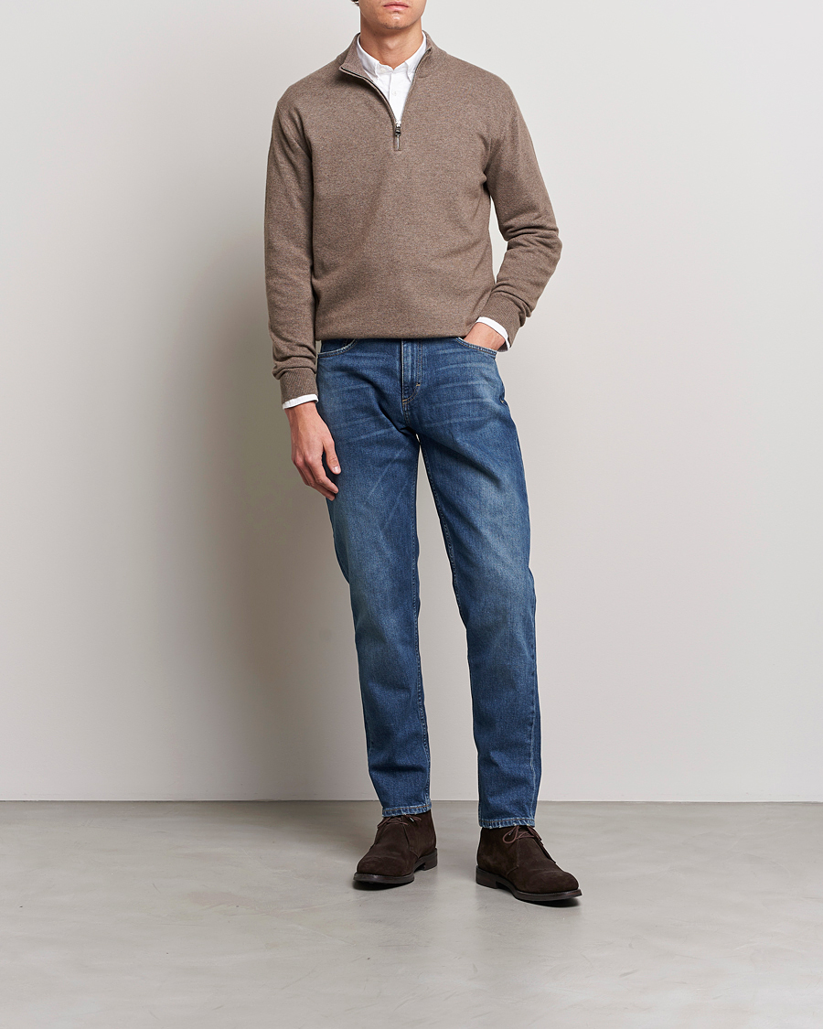 Uomini | Maglieria | Oscar Jacobson | Patton Wool Half-Zip Beige