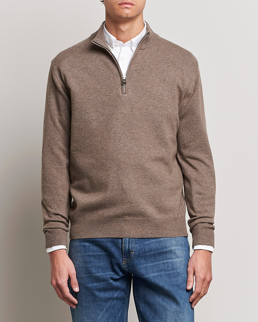 Uomini | Maglieria | Oscar Jacobson | Patton Wool Half-Zip Beige