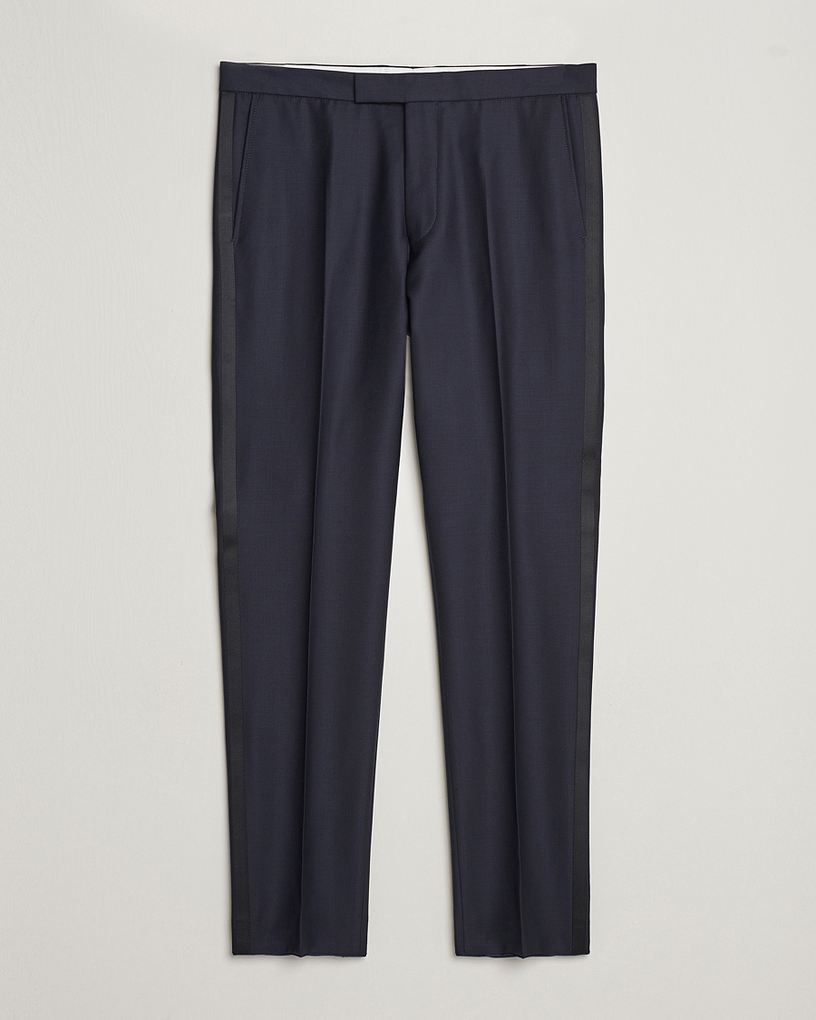 Uomini | Pantaloni | Oscar Jacobson | Denz Wool Tuxedo Trousers Navy