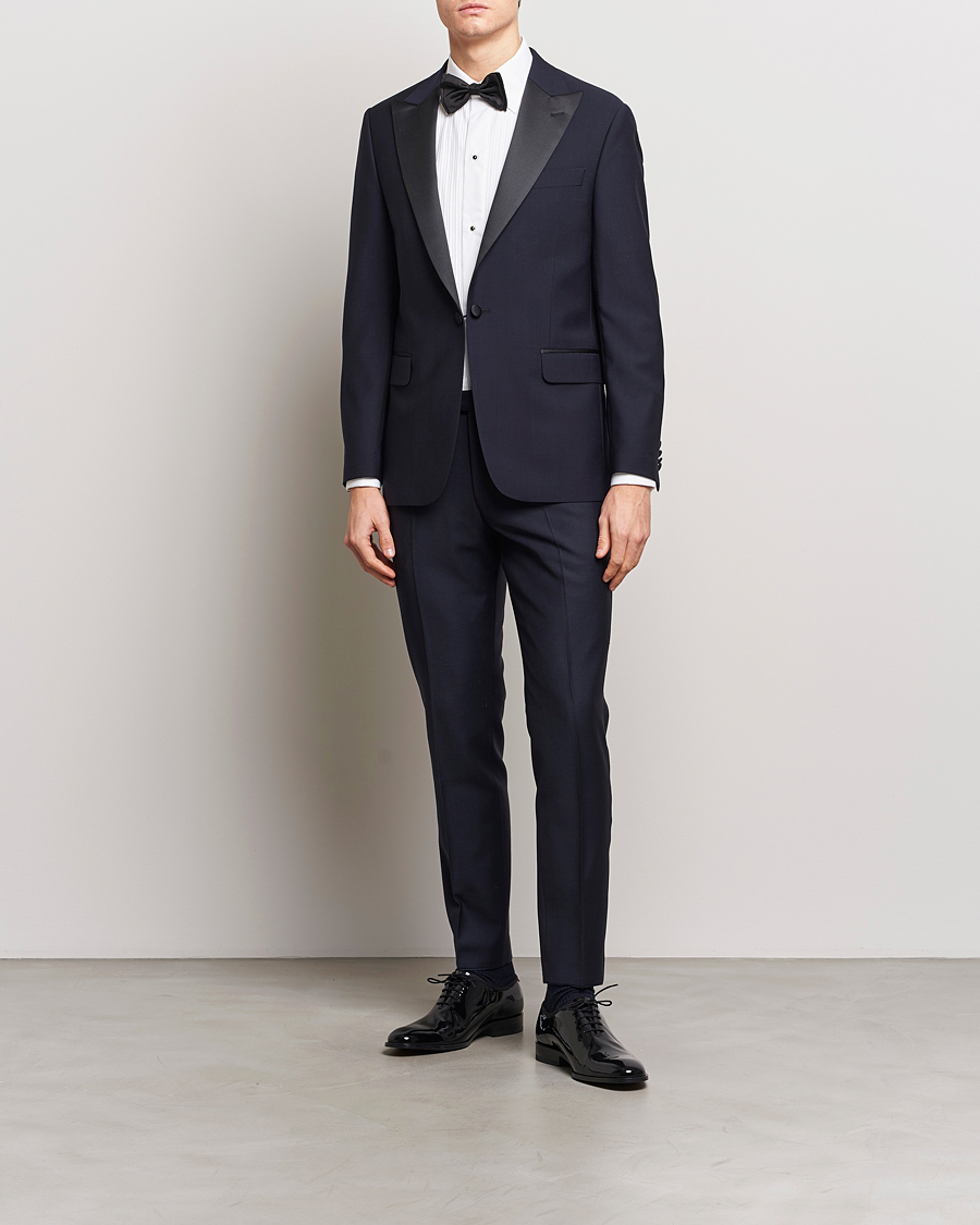 Uomini | Pantaloni | Oscar Jacobson | Denz Wool Tuxedo Trousers Navy