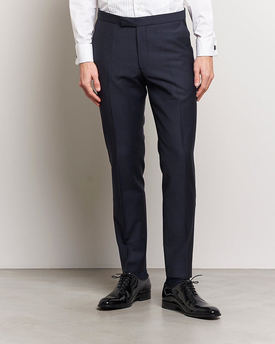 Uomini | Pantaloni | Oscar Jacobson | Denz Wool Tuxedo Trousers Navy