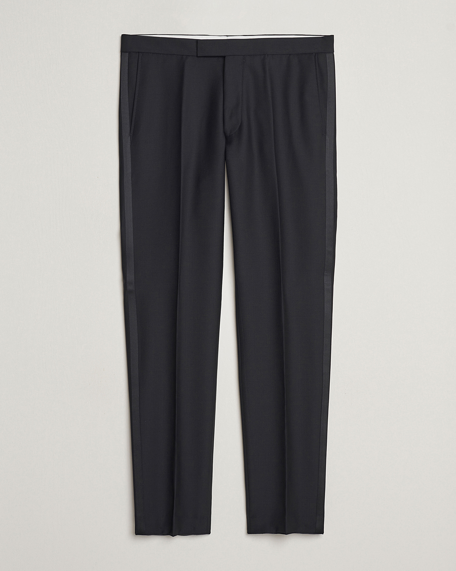 Uomini | Pantaloni | Oscar Jacobson | Denz Wool Tuxedo Trousers Black