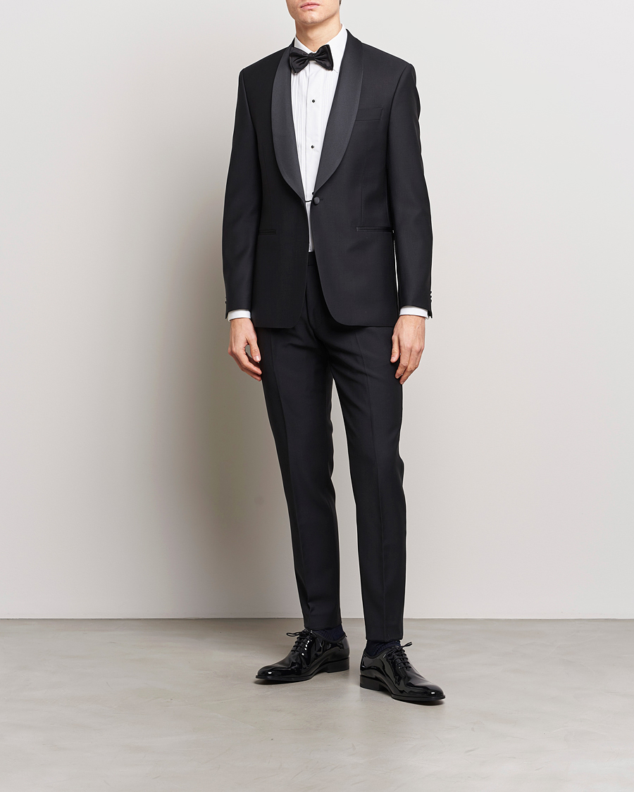 Uomini | Pantaloni | Oscar Jacobson | Denz Wool Tuxedo Trousers Black