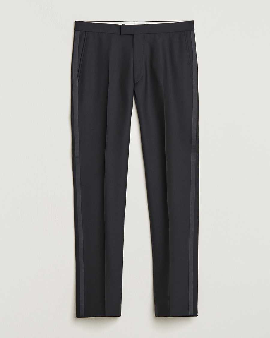 Uomini | Pantaloni | Oscar Jacobson | Denz Straight Wool Tuxedo Trousers Black