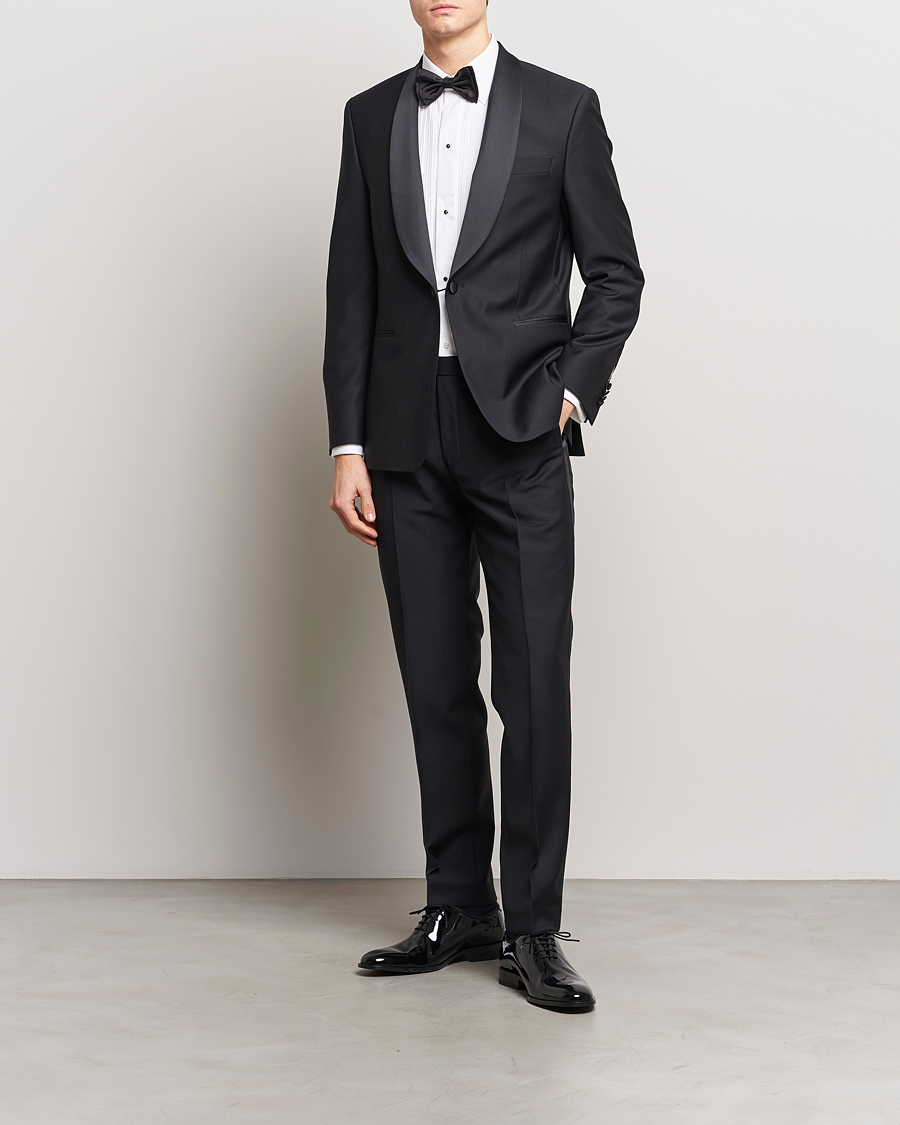 Uomini | Pantaloni | Oscar Jacobson | Denz Straight Wool Tuxedo Trousers Black