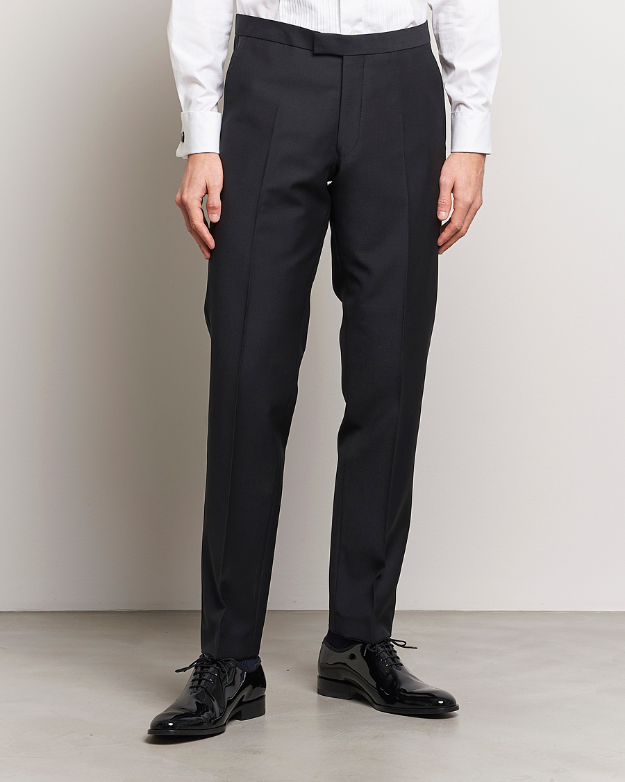Uomini | Pantaloni | Oscar Jacobson | Denz Straight Wool Tuxedo Trousers Black