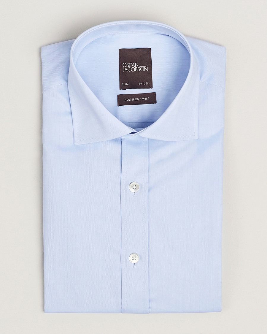 Uomini | Camicie | Oscar Jacobson | Slim Fit Cut Away Non Iron Twill Light Blue