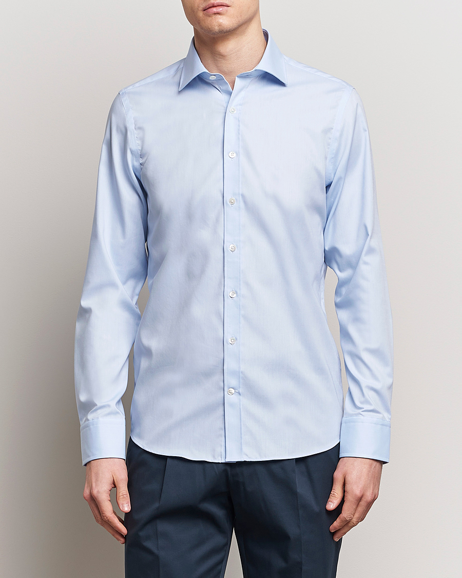 Uomini | Camicie | Oscar Jacobson | Slim Fit Cut Away Non Iron Twill Light Blue