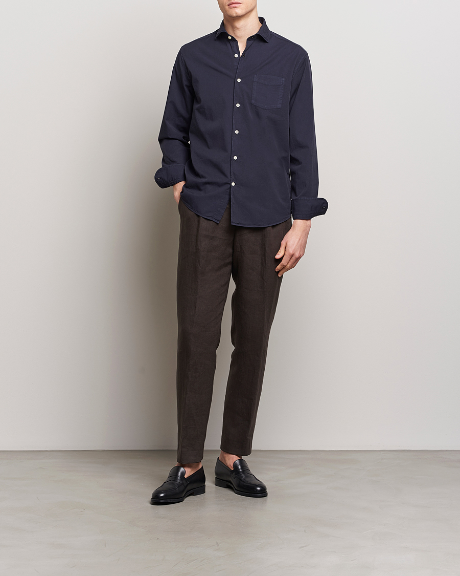 Uomini | Camicie | Oscar Jacobson | Reg Fit Wide Spread Collar Twill Night Blue
