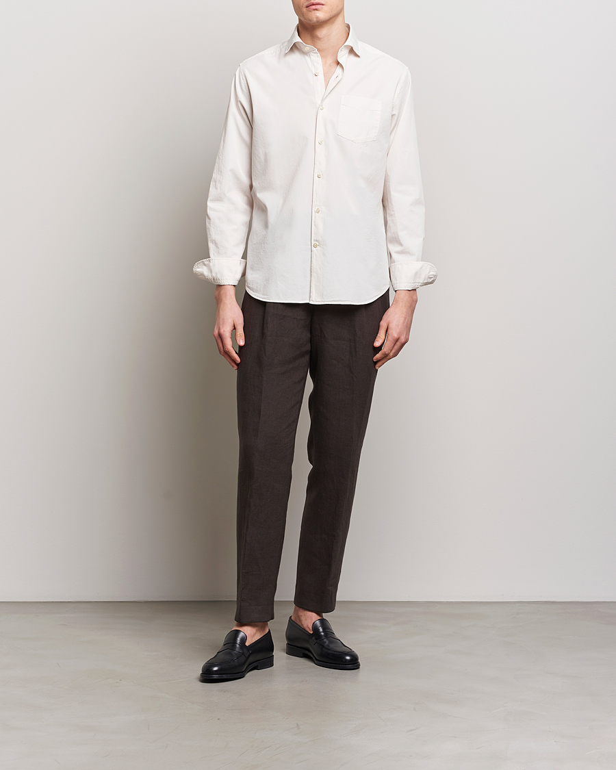 Uomini | Camicie | Oscar Jacobson | Reg Fit Wide Spread Collar Twill Ecru White