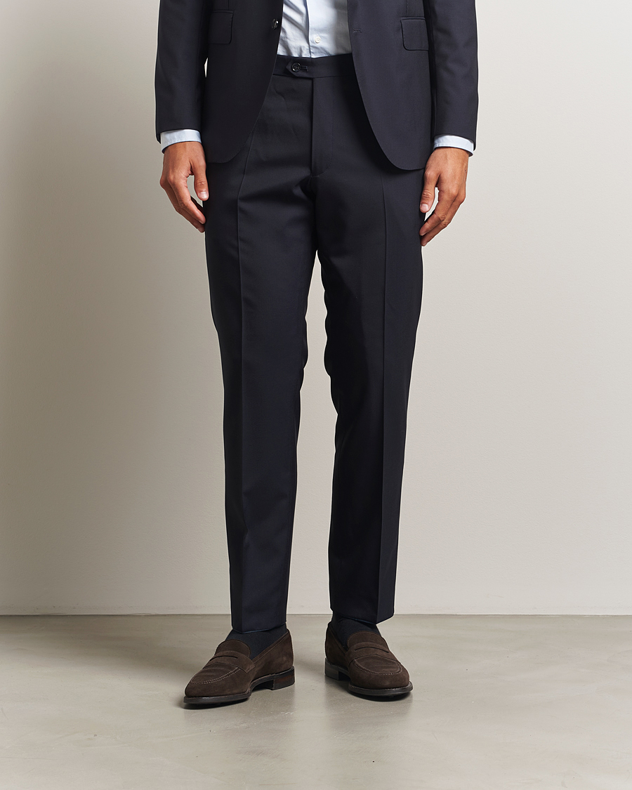 Uomini | Pantaloni | Oscar Jacobson | Dandy Wool Trousers Navy