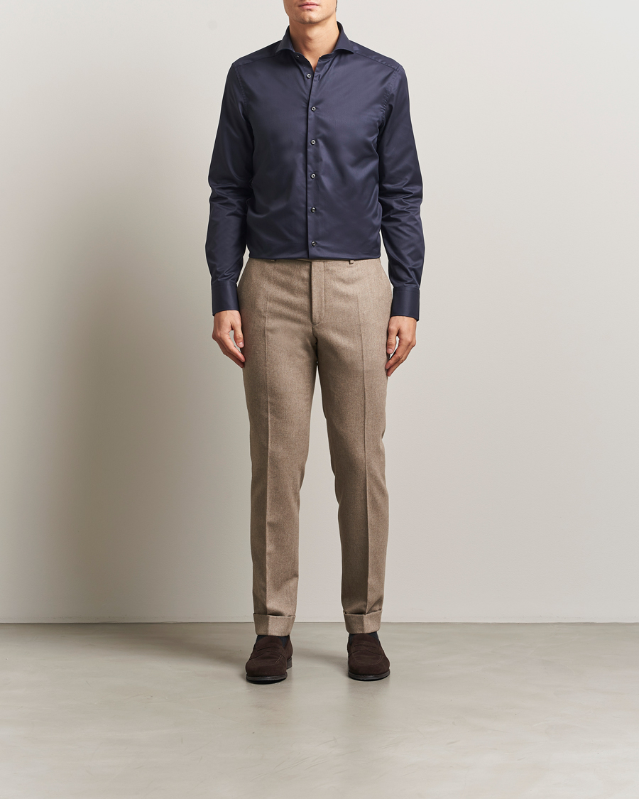 Uomini | Camicie | Stenströms | Slimline Extreme Cut Away Shirt Navy