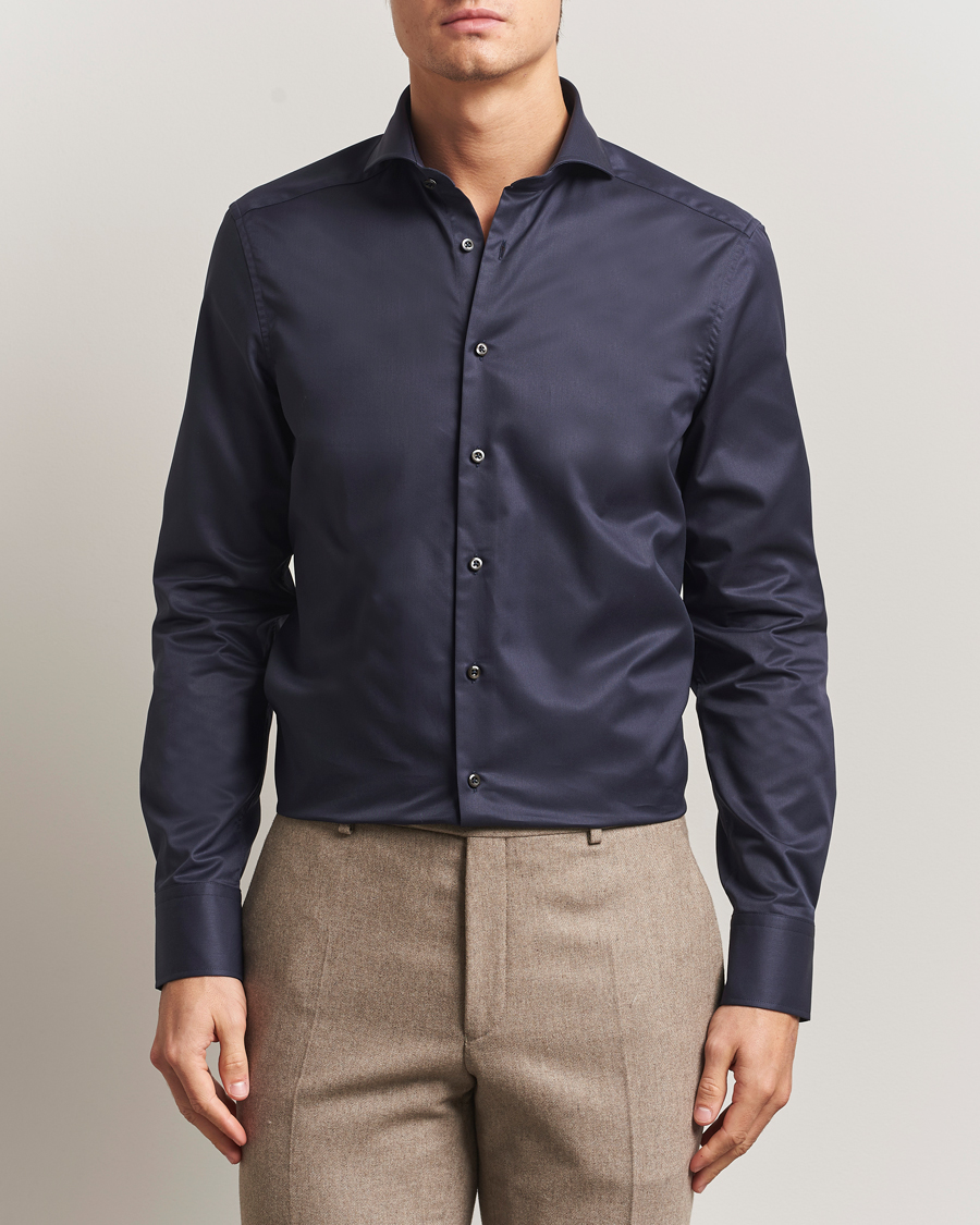 Uomini | Camicie | Stenströms | Slimline Extreme Cut Away Shirt Navy
