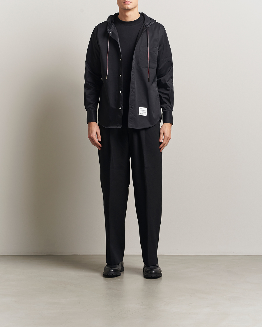 Uomini | Camicie | Thom Browne | Long Sleeve Hooded Overshirt Black