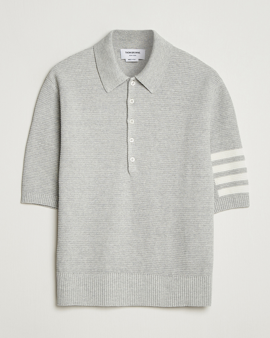 Uomini | Polo | Thom Browne | Textured 4 Bar Knitted Polo Light Grey