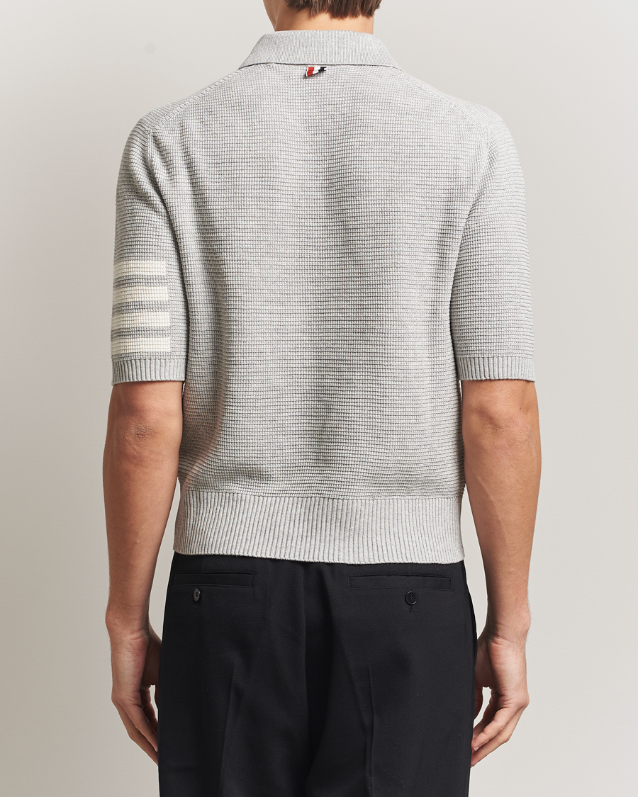Uomini | Polo | Thom Browne | Textured 4 Bar Knitted Polo Light Grey