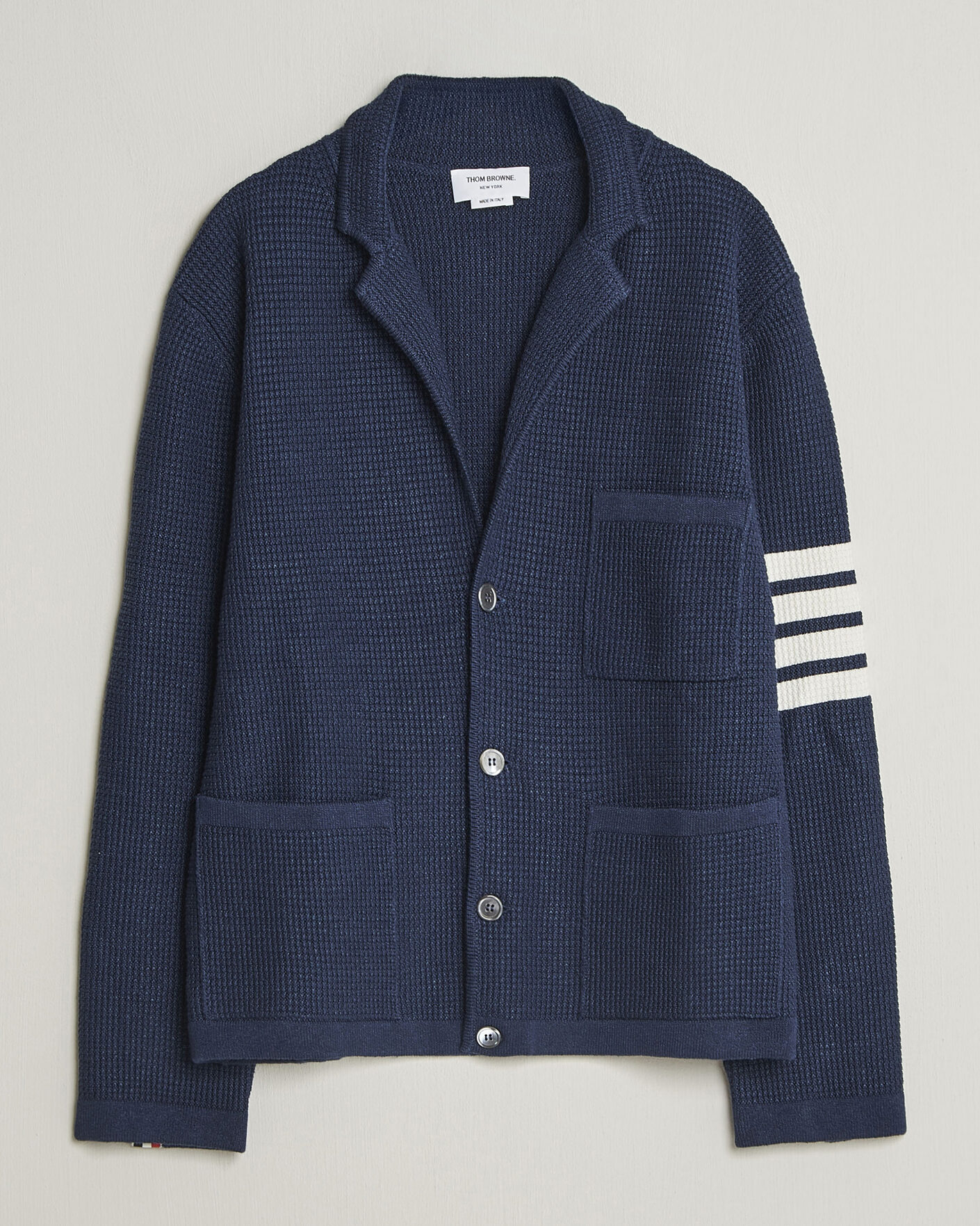Uomini | Maglieria | Thom Browne | Textured 4 Bar Cardigan Jacket Navy