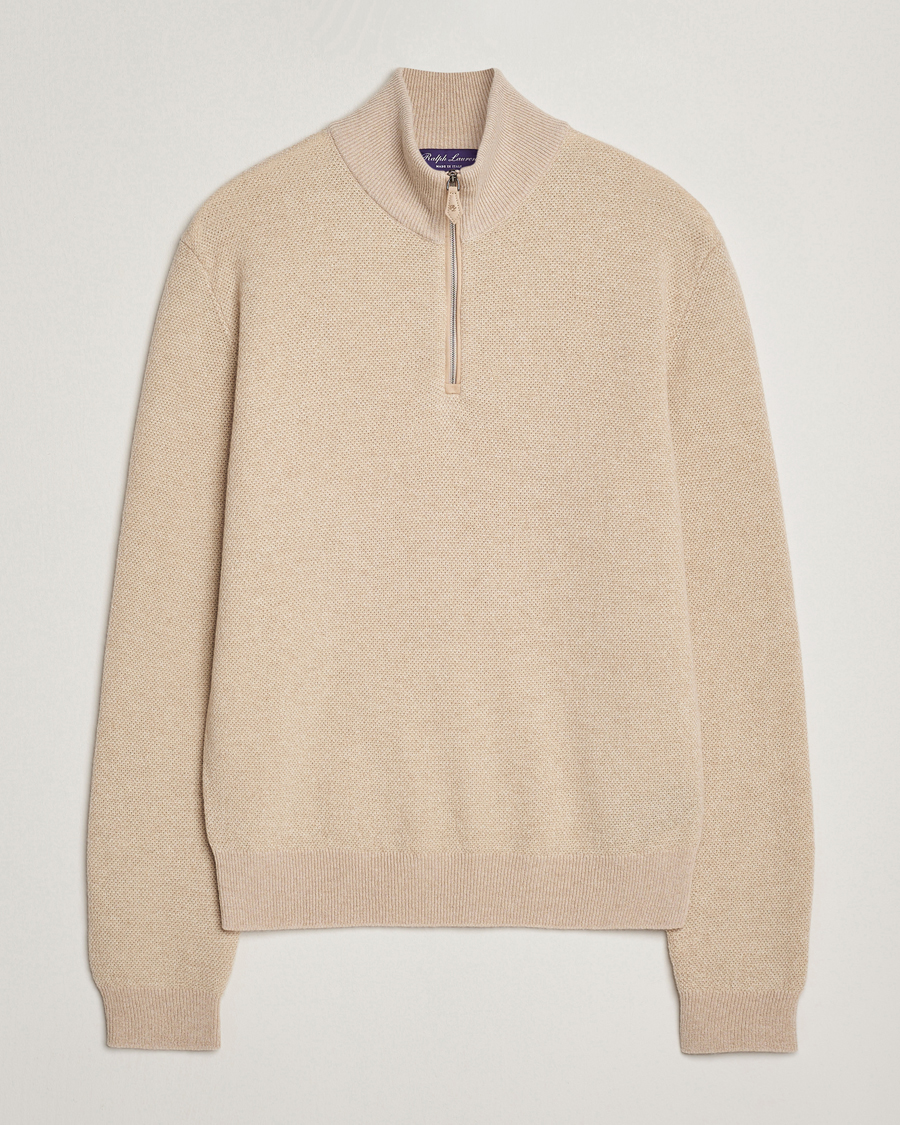 Uomini | Maglieria | Ralph Lauren Purple Label | Cashmere Birdseye Half Zip Beige