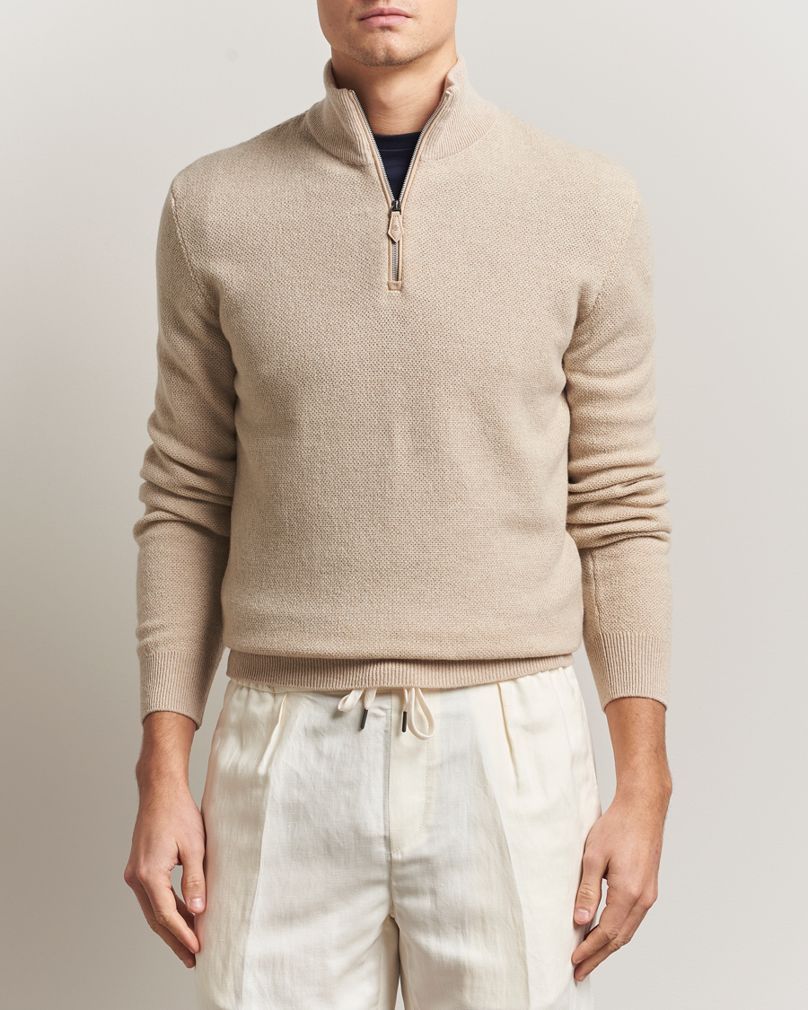 Uomini | Maglieria | Ralph Lauren Purple Label | Cashmere Birdseye Half Zip Beige
