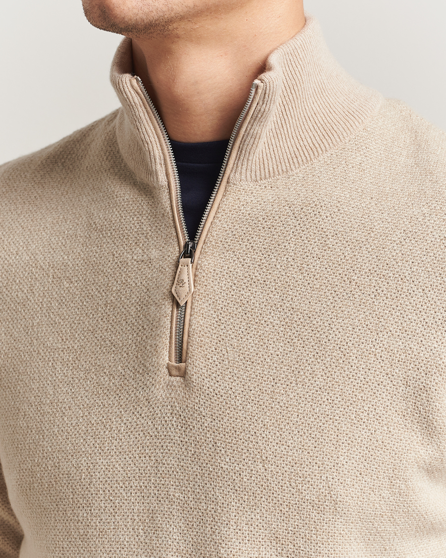 Uomini | Maglieria | Ralph Lauren Purple Label | Cashmere Birdseye Half Zip Beige