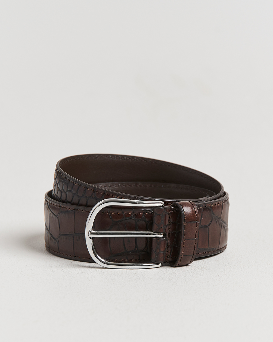Uomini | Cinture | Anderson's | Embossed 3,5cm Leather Belt Brown