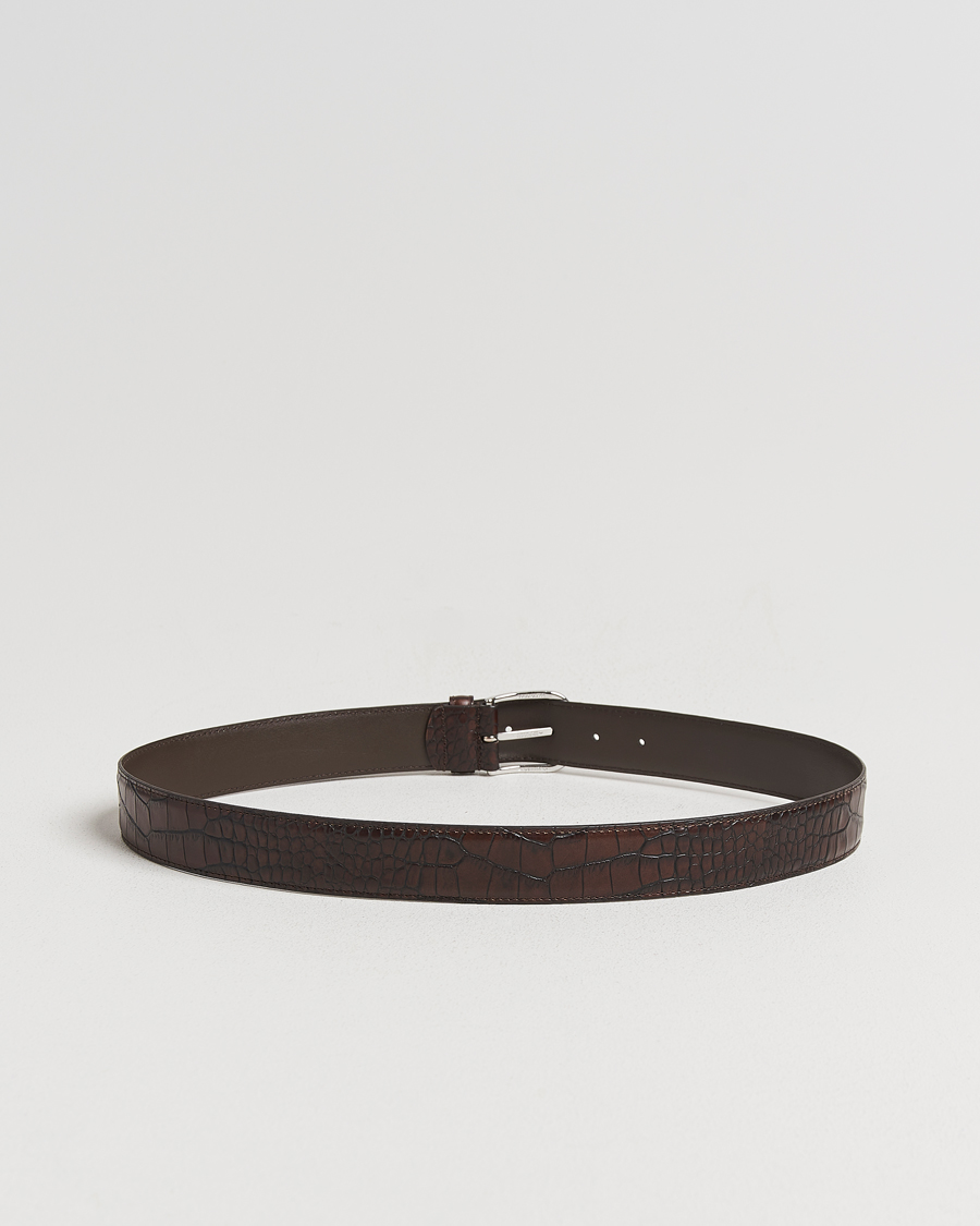 Uomini | Cinture | Anderson's | Embossed 3,5cm Leather Belt Brown