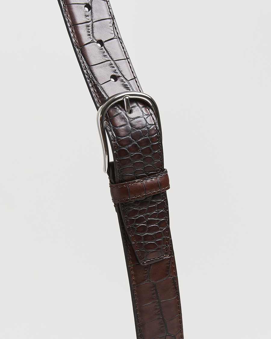 Uomini | Cinture | Anderson's | Embossed 3,5cm Leather Belt Brown