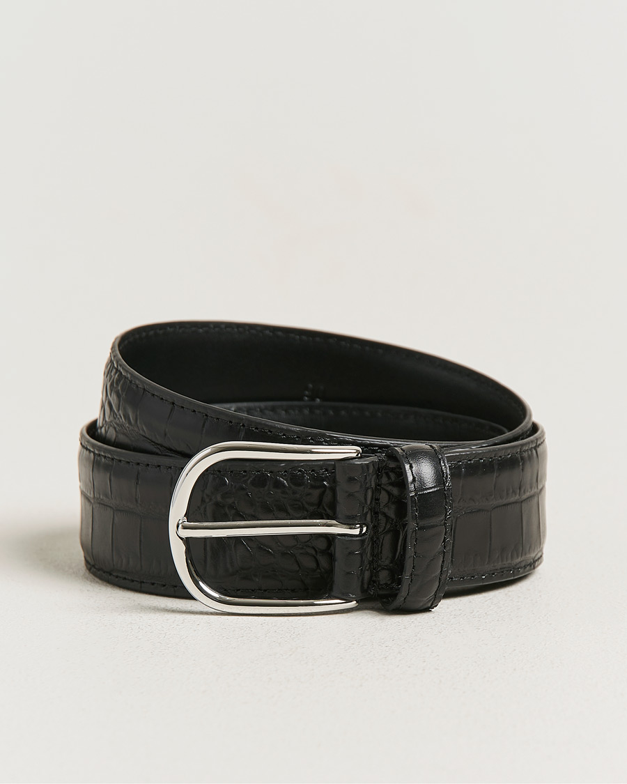 Uomini | Cinture | Anderson's | Embossed 3,5cm Leather Belt Black
