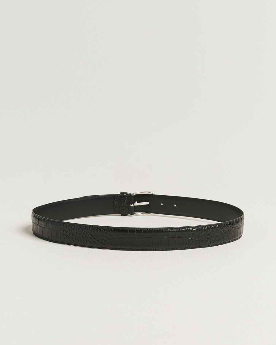 Uomini | Cinture | Anderson's | Embossed 3,5cm Leather Belt Black