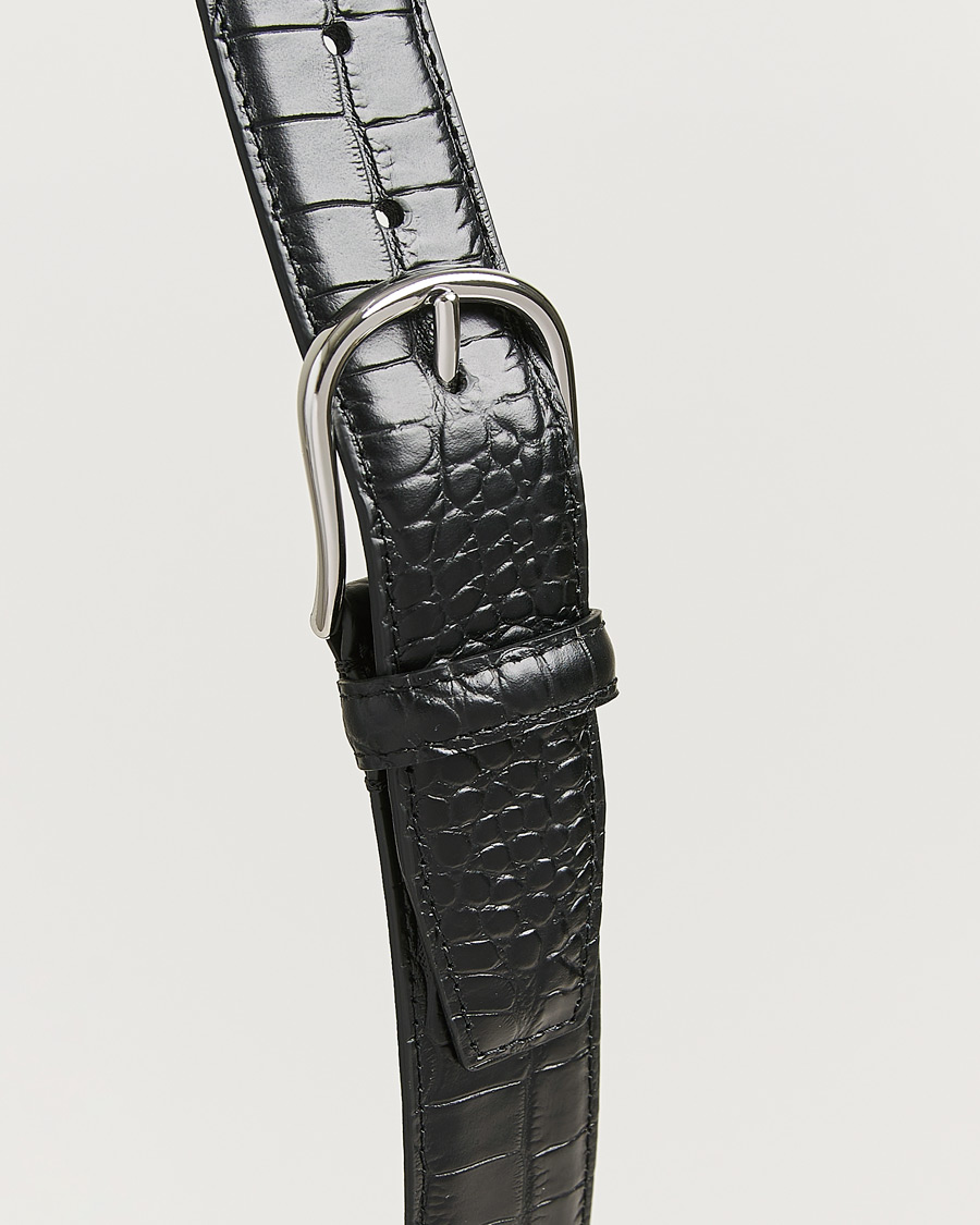 Uomini | Cinture | Anderson's | Embossed 3,5cm Leather Belt Black