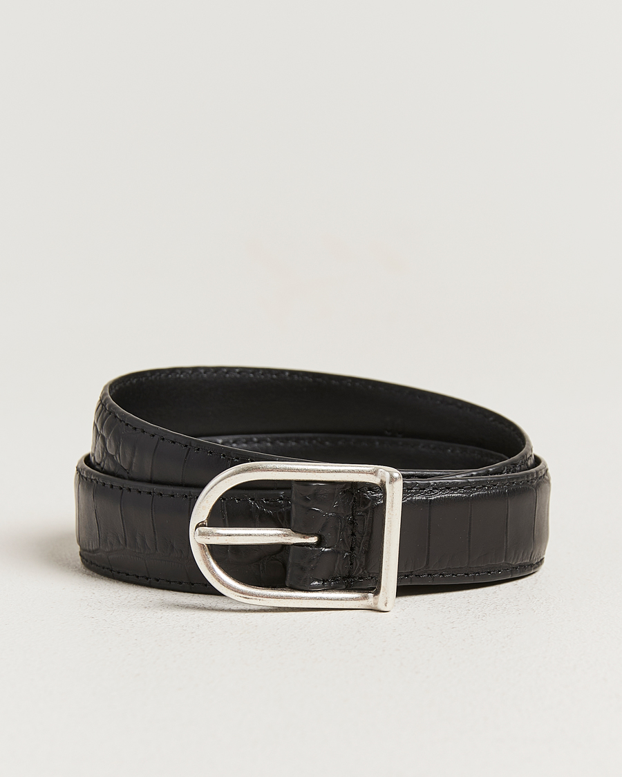 Uomini | Cinture | Anderson's | Embossed 2,5cm Lether Belt Black