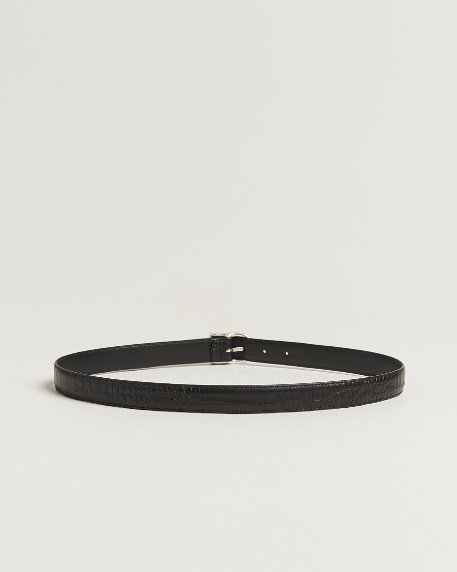 Uomini | Cinture | Anderson's | Embossed 2,5cm Lether Belt Black