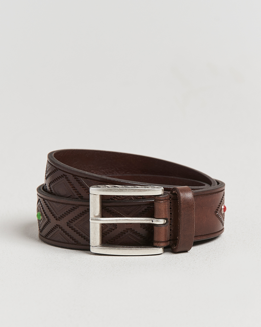 Uomini | Cinture | Anderson's | Diamond Pattern Western 3,5cm Belt Brown