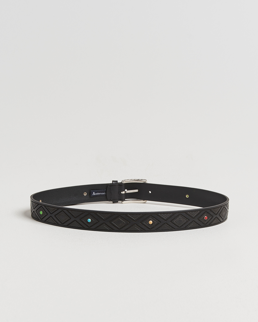 Uomini | Cinture | Anderson's | Diamond Pattern Western 3,5cm Belt Black