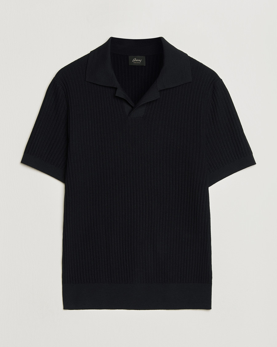 Uomini | Maglieria | Brioni | Knitted Rib Wool Polo Navy