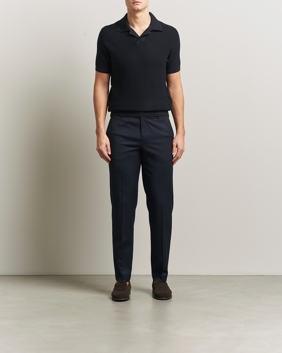 Uomini | Maglieria | Brioni | Knitted Rib Wool Polo Navy