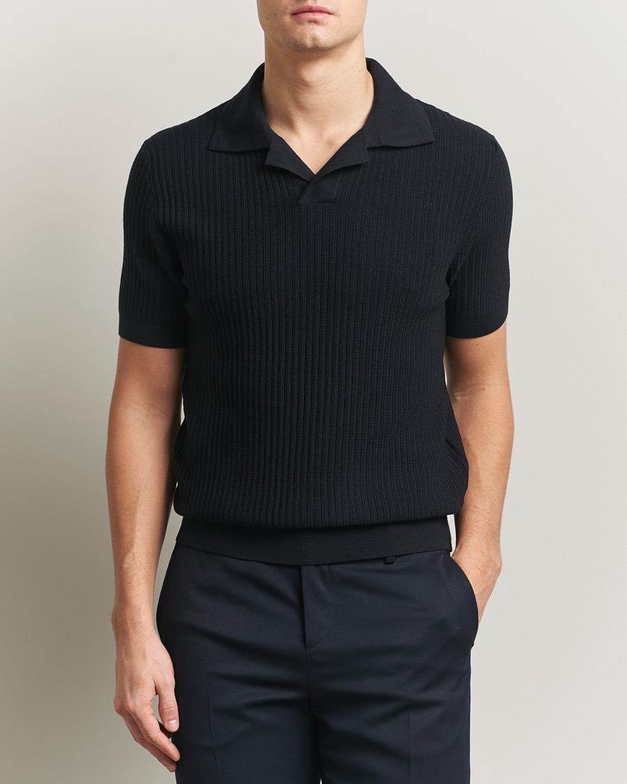 Uomini | Maglieria | Brioni | Knitted Rib Wool Polo Navy