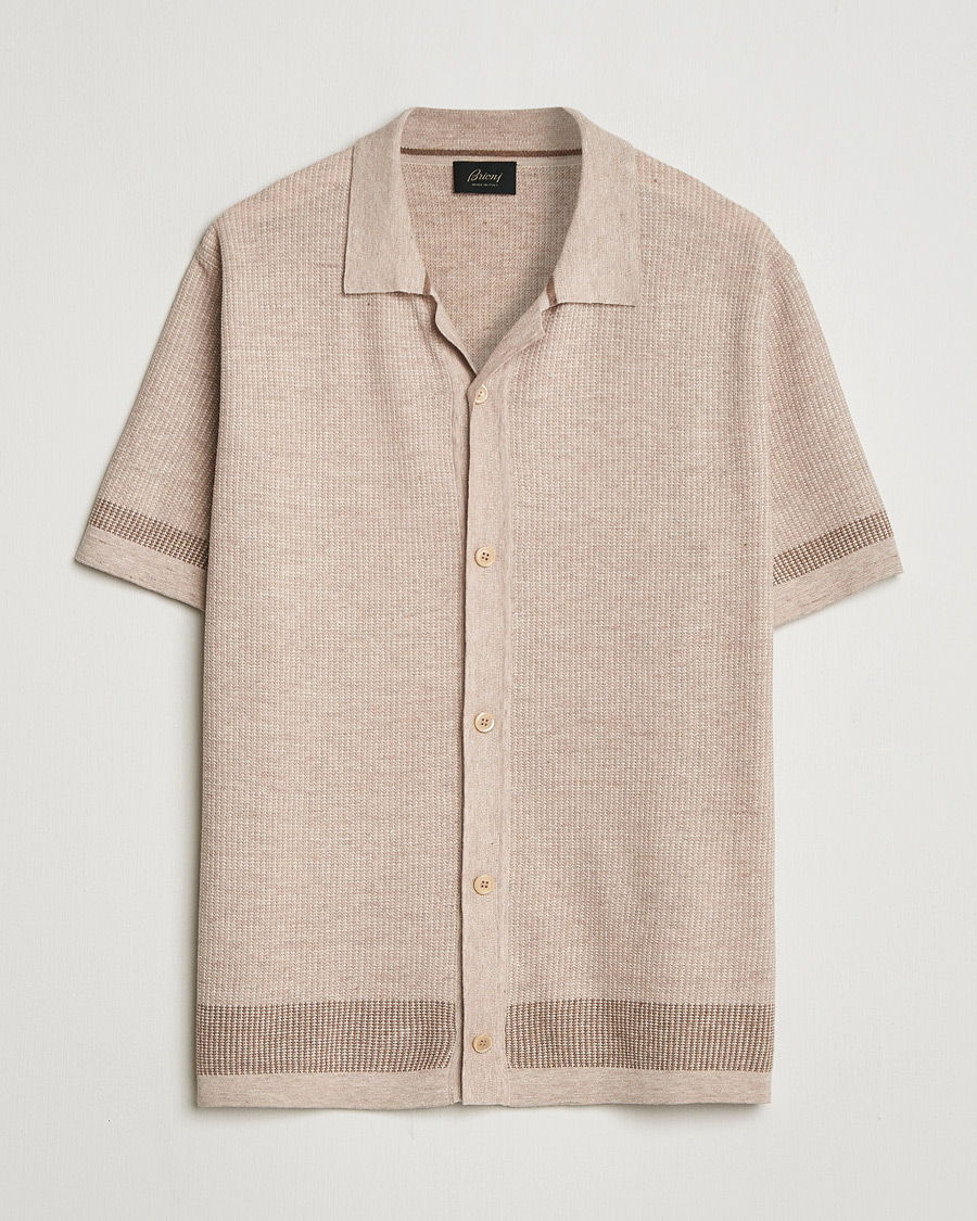 Uomini | Camicie | Brioni | Cotton/Linen Cuban Shirt Beige