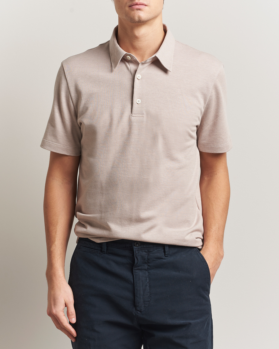 Uomini | Polo | Brioni | Short Sleeve Cotton Piquet Polo Beige