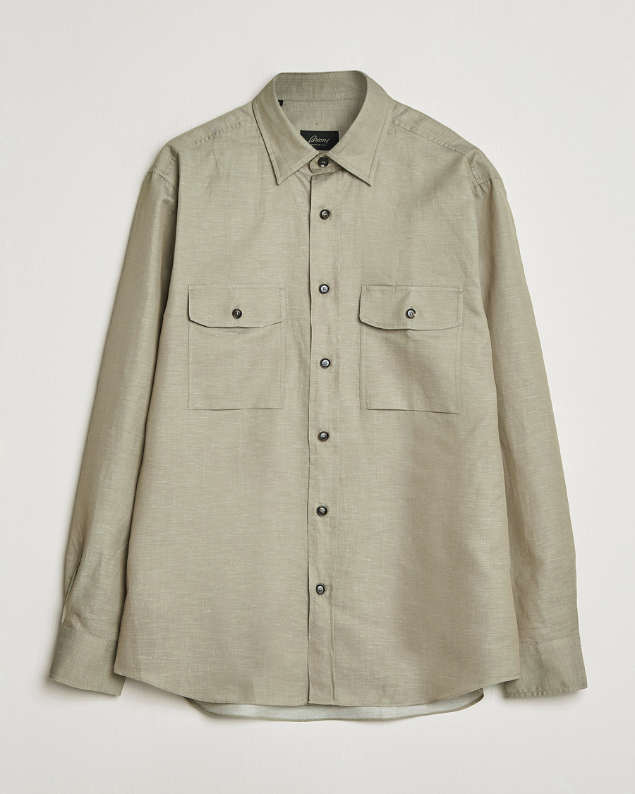 Uomini | Camicie | Brioni | Cotton/Linen Overshirt Olive
