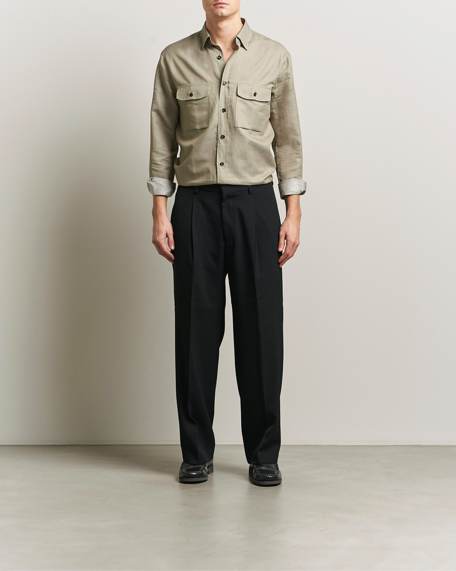 Uomini | Camicie | Brioni | Cotton/Linen Overshirt Olive