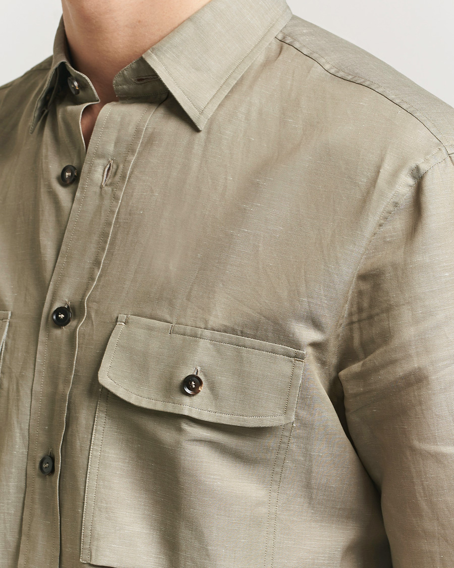 Uomini | Camicie | Brioni | Cotton/Linen Overshirt Olive