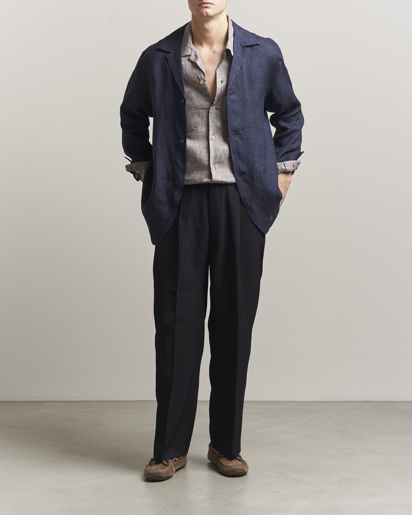 Uomini | Camicie | Brioni | Linen Shirt Blazer Navy