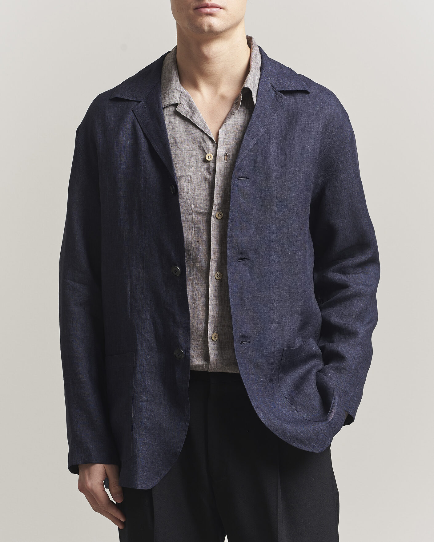 Uomini | Camicie | Brioni | Linen Shirt Blazer Navy