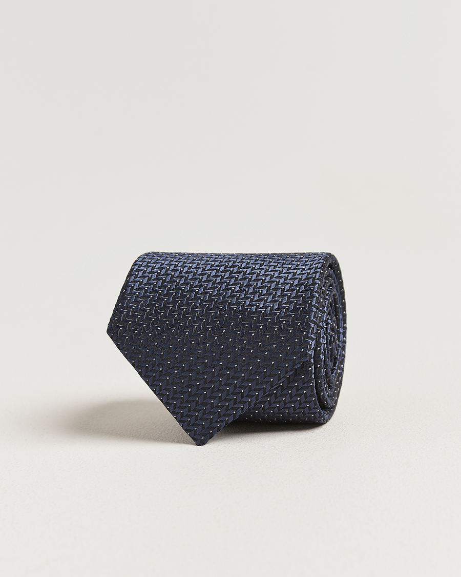 Uomini | Cravatte | Brioni | Jacquard Herringbone Silk Tie Navy