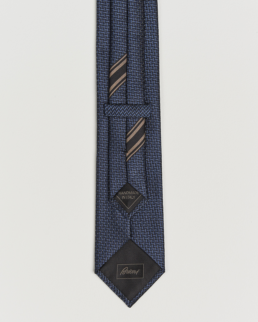 Uomini | Cravatte | Brioni | Jacquard Herringbone Silk Tie Navy